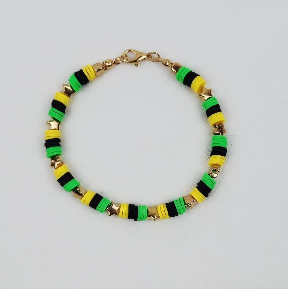 Handmade Black Green And Yellow Star Bracelet